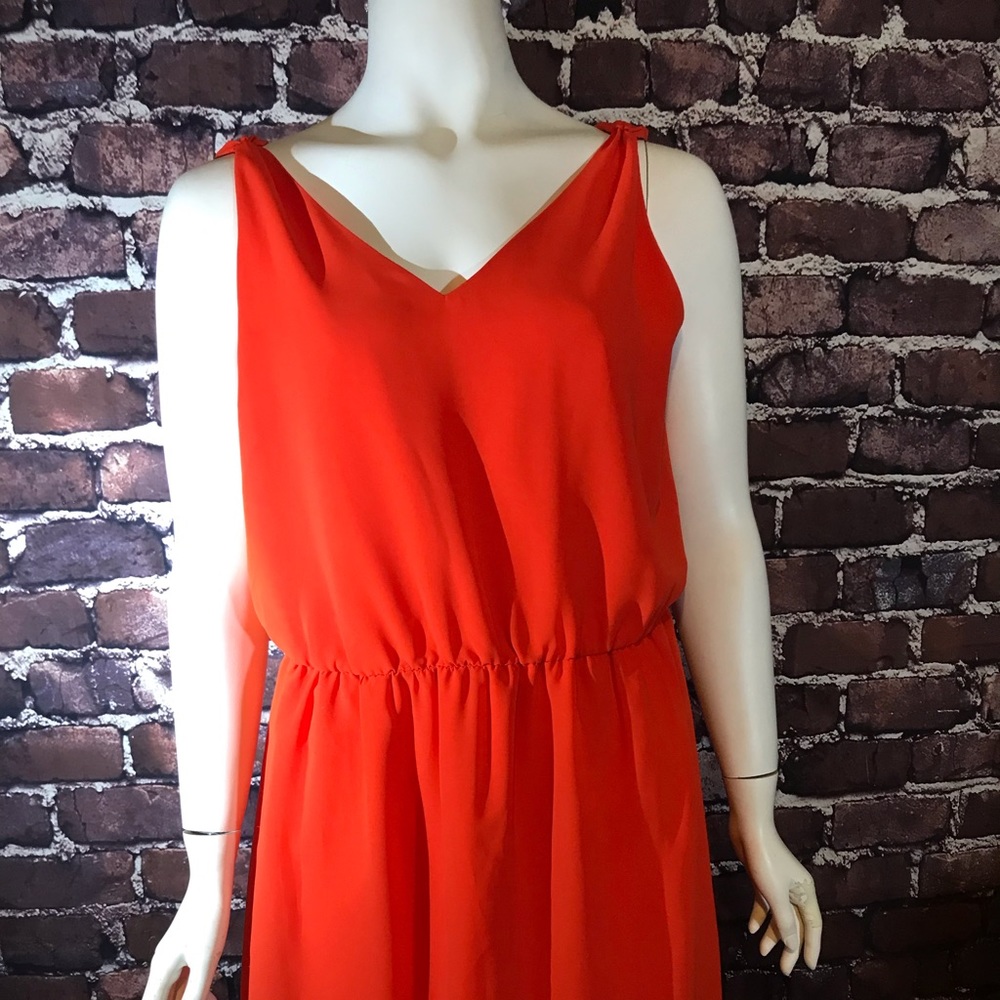 Moon V Neck Sleeveless Orange Dress